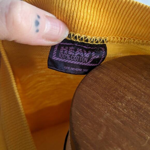 Vintage Yellow Crewneck Longsleeve Tee Thrashed Print Single Stitch Tshirt Top - Picture 9 of 11